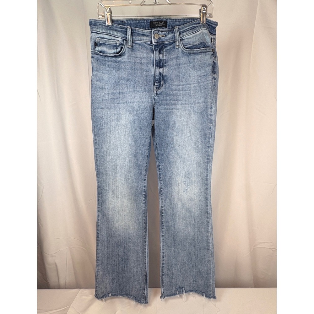 Judy Blue Faded Bootcut Jeans Light Wash Raw Hem Mid Rise 11 / 30 Stretch Denim